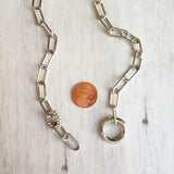 Chunky Paperclip Chain Necklace, silver paperclip necklace, large oval chain, thick crystal link, round front clasp necklace, padlock charm - Constant Baubling