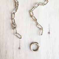 Chunky Paperclip Chain Necklace, silver paperclip necklace, large oval chain, thick crystal link, round front clasp necklace, padlock charm - Constant Baubling