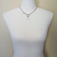 Chunky Paperclip Chain Necklace, silver paperclip necklace, large oval chain, thick crystal link, round front clasp necklace, padlock charm - Constant Baubling