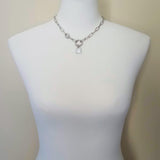 Chunky Paperclip Chain Necklace, silver paperclip necklace, large oval chain, thick crystal link, round front clasp necklace, padlock charm - Constant Baubling