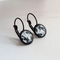 Moon Earrings, silver bezel earring, lever back earring, celestial earring, silver moon earring, moon surface, crater earring, space earring - Constant Baubling