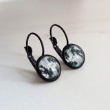 Moon Earrings, silver bezel earring, lever back earring, celestial earring, silver moon earring, moon surface, crater earring, space earring - Constant Baubling