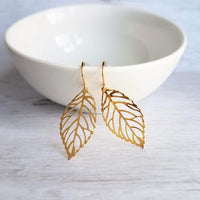 Gold Leaf Earrings, small delicate leaf earrings, modern gold leaf earring, gold filigree leaf earrings, 14K SOLID GOLD or fill hook upgrade - Constant Baubling