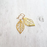 Gold Leaf Earrings, small delicate leaf earrings, modern gold leaf earring, gold filigree leaf earrings, 14K SOLID GOLD or fill hook upgrade - Constant Baubling