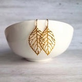 Gold Leaf Earrings, small delicate leaf earrings, modern gold leaf earring, gold filigree leaf earrings, 14K SOLID GOLD or fill hook upgrade - Constant Baubling