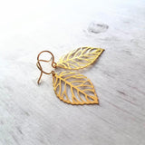 Gold Leaf Earrings, small delicate leaf earrings, modern gold leaf earring, gold filigree leaf earrings, 14K SOLID GOLD or fill hook upgrade - Constant Baubling