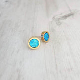 Capri Blue Earrings - bright faux druzy stone, round rough jagged rock, gold hypoallergenic stainless surgical steel post, ocean blue - Constant Baubling