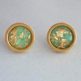 Mint Green Gold Earrings, small mint green earrings, stainless steel earrings, green gold foil studs, mint green studs, little round earring - Constant Baubling