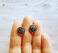 Blue Purple Galaxy Earrings - faux druzy stone in hypoallergenic stainless steel leverback, rough iridescent cobalt blue amethyst finish - Constant Baubling