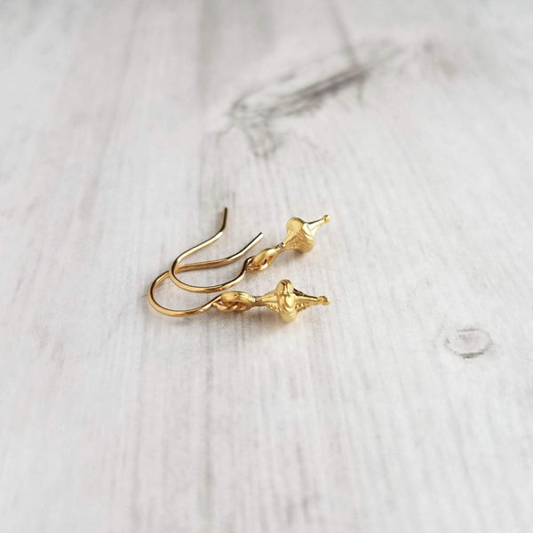 Small Gold Earrings, Tiny Gold Earring, Matte Gold, Little Top Earring, Small Simple Ear Hooks, Delicate Earring, 14K Solid Gold Hook Option 14K Solid