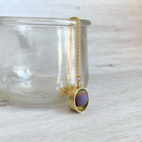 Druzy Eclipse Necklace, rainbow stone necklace, orb necklace, druzy necklace, cracked stone, drusy necklace, druzy pendant, purple gold blue - Constant Baubling