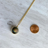 Druzy Eclipse Necklace, rainbow stone necklace, orb necklace, druzy necklace, cracked stone, drusy necklace, druzy pendant, purple gold blue - Constant Baubling
