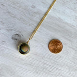 Druzy Eclipse Necklace, rainbow stone necklace, orb necklace, druzy necklace, cracked stone, drusy necklace, druzy pendant, purple gold blue - Constant Baubling