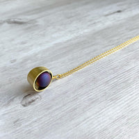 Druzy Eclipse Necklace, rainbow stone necklace, orb necklace, druzy necklace, cracked stone, drusy necklace, druzy pendant, purple gold blue - Constant Baubling