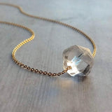 Ice Storm Necklace - clear glass chunk pendant, gold/silver chain, minimalist winter snow crystal charm, Herkimer diamond stone style bead - Constant Baubling