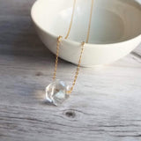 Ice Storm Necklace - clear glass chunk pendant, gold/silver chain, minimalist winter snow crystal charm, Herkimer diamond stone style bead - Constant Baubling