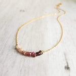 Pink Tourmaline Necklace, 14K gold fill chain, pink stone chips, gemstone chunk necklace, pink gemstone necklace, small stones, tiny stones - Constant Baubling