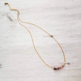 Pink Tourmaline Necklace, 14K gold fill chain, pink stone chips, gemstone chunk necklace, pink gemstone necklace, small stones, tiny stones - Constant Baubling