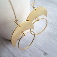 Brass Semicircle Earrings, crescent moon earring, crescent earring, solar eclipse earring, gold circle earring, celestial earring, large - Constant Baubling