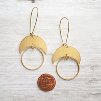 Brass Semicircle Earrings, crescent moon earring, crescent earring, solar eclipse earring, gold circle earring, celestial earring, large - Constant Baubling