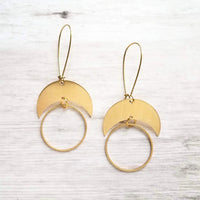 Brass Semicircle Earrings, crescent moon earring, crescent earring, solar eclipse earring, gold circle earring, celestial earring, large - Constant Baubling