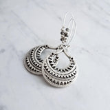 Silver Tribal Earrings - silver hoops, round silver earring, tribal hoop, geometric earrings, ethnic earrings, hoop earrings, boho earrings - Constant Baubling