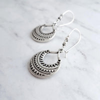 Silver Tribal Earrings - silver hoops, round silver earring, tribal hoop, geometric earrings, ethnic earrings, hoop earrings, boho earrings - Constant Baubling