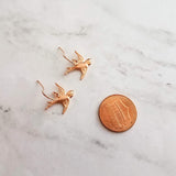 Small Bird Earrings, rose gold birds, little bird dangles, flying birdies, rose gold hooks, dainty bird earring, soaring bird earring, wings - Constant Baubling
