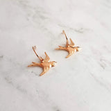Small Bird Earrings, rose gold birds, little bird dangles, flying birdies, rose gold hooks, dainty bird earring, soaring bird earring, wings - Constant Baubling