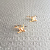 Small Bird Earrings, rose gold birds, little bird dangles, flying birdies, rose gold hooks, dainty bird earring, soaring bird earring, wings - Constant Baubling