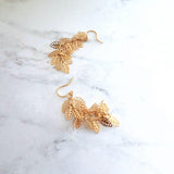 Shaggy Leaf Earrings - long thin gold cascade fringe of small little tiny staggered filigree leaves on simple dainty delicate hooks - Constant Baubling