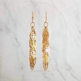 Shaggy Leaf Earrings - long thin gold cascade fringe of small little tiny staggered filigree leaves on simple dainty delicate hooks - Constant Baubling