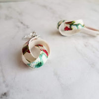 Knot Earrings, faux leather earring, floral earring, white floral print, vinyl earring, bright flower earring, twist earring sterling silver - Constant Baubling