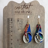 Knot Earrings - royal/cobalt blue faux vegan leather w/ bright color tropical floral print, loop twist strip, 14K gold ear hooks available - Constant Baubling