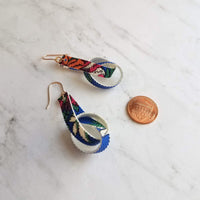 Knot Earrings - royal/cobalt blue faux vegan leather w/ bright color tropical floral print, loop twist strip, 14K gold ear hooks available - Constant Baubling