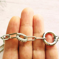 Chunky Paperclip Chain Necklace, silver paperclip necklace, large oval chain, thick crystal link, round front clasp necklace, padlock charm - Constant Baubling