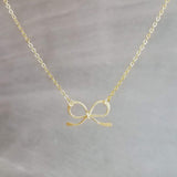 Small Gold Bow Necklace, 14K gold fill pendant, gold fill chain, gold wire bow, tiny bow, ribbon necklace, gold bow pendant, girls necklace - Constant Baubling