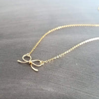 Small Gold Bow Necklace, 14K gold fill pendant, gold fill chain, gold wire bow, tiny bow, ribbon necklace, gold bow pendant, girls necklace - Constant Baubling