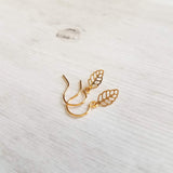 Tiny Gold Earrings - little leaves with filigree cut out design/scallop edge, 14K solid gold or gold fill upgrade hooks, small leaf charm - Constant Baubling