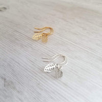 Little Silver Leaf Earrings, tiny leaves, silver filigree leaf earring, small fall earring, silver leaf dangle, cut out leaf, scalloped edge - Constant Baubling