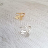 Little Silver Leaf Earrings, tiny leaves, silver filigree leaf earring, small fall earring, silver leaf dangle, cut out leaf, scalloped edge - Constant Baubling