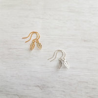 Little Silver Leaf Earrings, tiny leaves, silver filigree leaf earring, small fall earring, silver leaf dangle, cut out leaf, scalloped edge - Constant Baubling