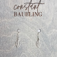 Little Silver Leaf Earrings, tiny leaves, silver filigree leaf earring, small fall earring, silver leaf dangle, cut out leaf, scalloped edge - Constant Baubling