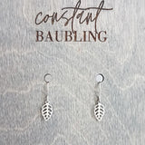 Little Silver Leaf Earrings, tiny leaves, silver filigree leaf earring, small fall earring, silver leaf dangle, cut out leaf, scalloped edge - Constant Baubling