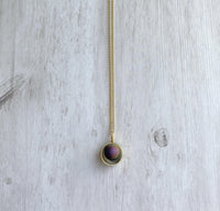 Druzy Eclipse Necklace, rainbow stone necklace, orb necklace, druzy necklace, cracked stone, drusy necklace, druzy pendant, purple gold blue - Constant Baubling