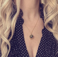 Druzy Eclipse Necklace, rainbow stone necklace, orb necklace, druzy necklace, cracked stone, drusy necklace, druzy pendant, purple gold blue - Constant Baubling
