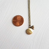 Bumblebee Locket Necklace, tiny brass locket, miniature pendant, gold locket, bee locket, aged bronze bee, small bee charm, fine thin chain - Constant Baubling
