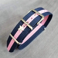 Preppy Stripe Bracelet, navy blue pink stripe bracelet, seatbelt bracelet, seat belt strap, personalized bracelet, initial star, trendy prep - Constant Baubling