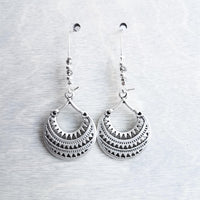 Silver Tribal Earrings - silver hoops, round silver earring, tribal hoop, geometric earrings, ethnic earrings, hoop earrings, boho earrings - Constant Baubling