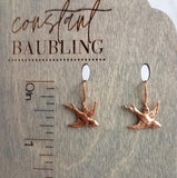 Small Bird Earrings, rose gold birds, little bird dangles, flying birdies, rose gold hooks, dainty bird earring, soaring bird earring, wings - Constant Baubling